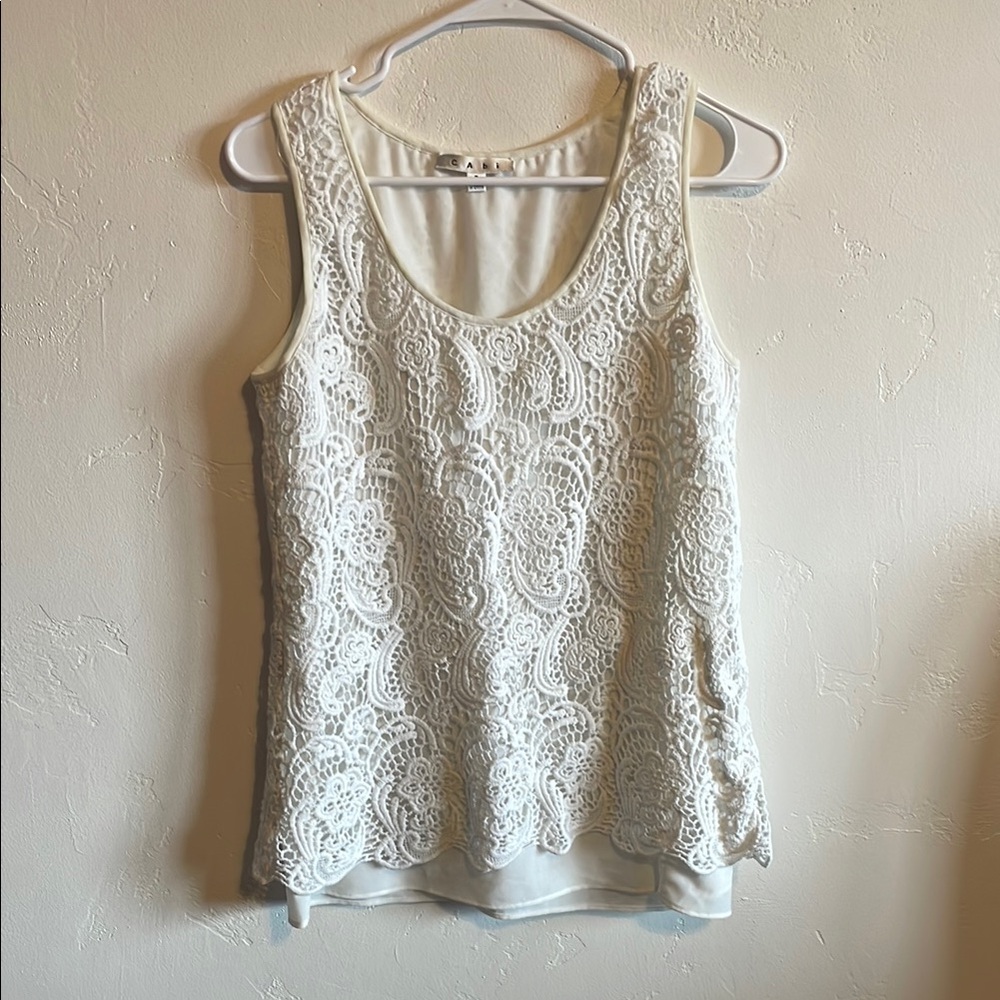 CAbi White Lace Sleeveless Tank Top